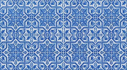 Fototapeta premium Blue and white portuguese azulejo tile pattern background