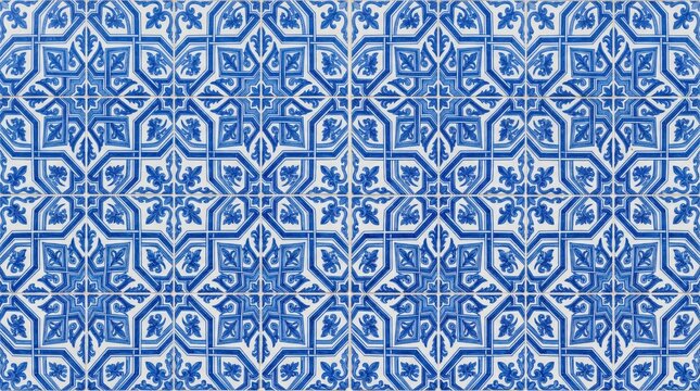Blue and white portuguese azulejo tile pattern background