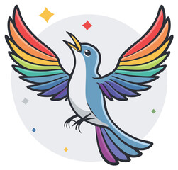 Obraz premium Colorful Hummingbird Spreading Wings and Singing, Vector Illustration