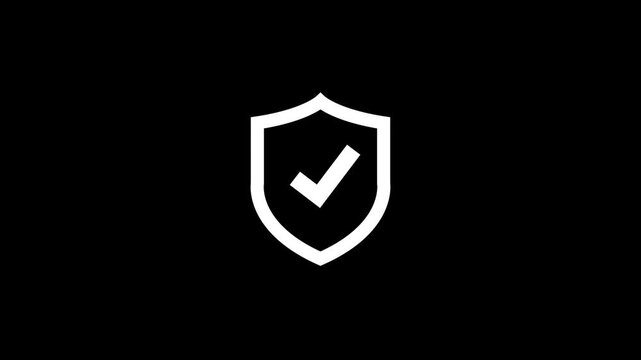 shield with checkmark animation on black background. security concept, Cybersecurity protection, network security validation, data safety certification video (2)