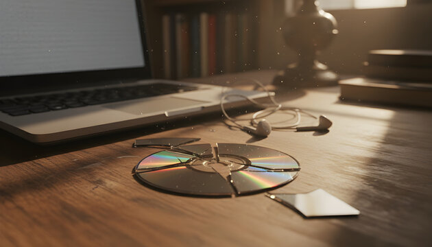 Broken compact disc symbolizing data loss and obsolescence