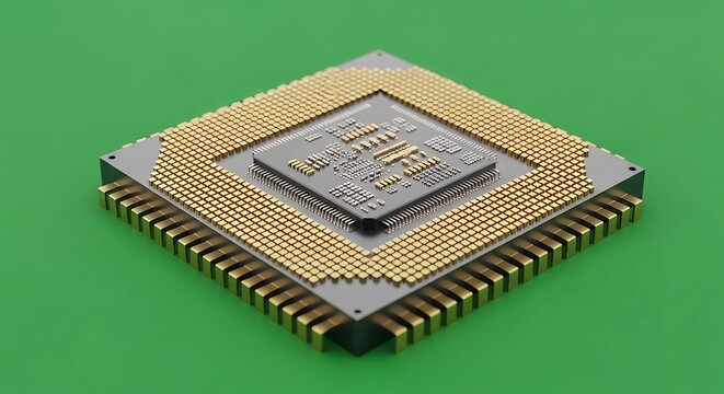 Close-up of a computer microchip component.