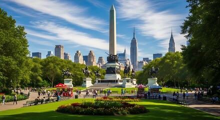 Obraz premium Central Parks Cleopatras Needle Obelisk with Manhattan Skyline.