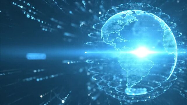 Global Digital Network Connectivity and Big Data Technology Background with Glowing Earth Globe
