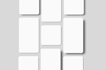   Vertical rounded rectangle story mockup set with soft shadows on neutral background. Minimal template for social media posts, mobile UI design, advertising, stories feed and branding presentation © goku4501