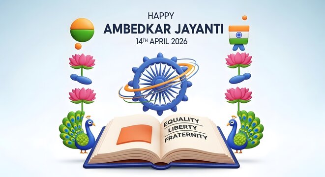 3d illustration of ambedkar jayanti with ashoka chakra and constitution