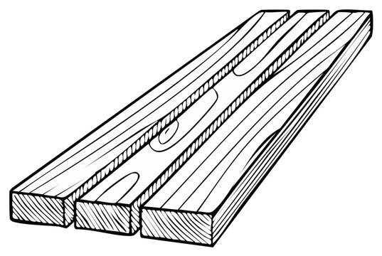 Illustration of three wooden boards aligned; lumber with wood grain and end grain texture showing linear parallel planks.