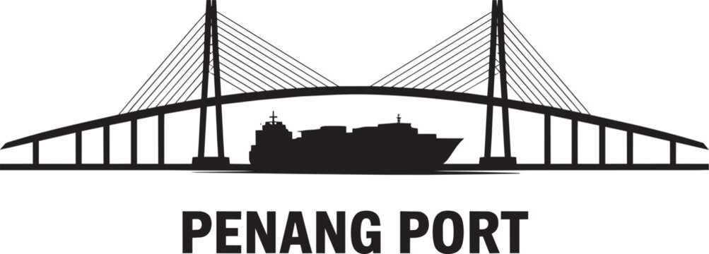 Cable-stayed Bridge Over Water With Ship And Text "penang Port"