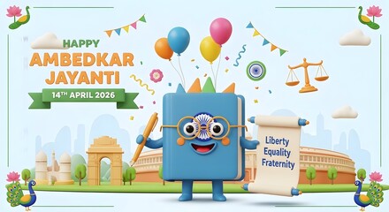 3d illustration of ambedkar jayanti celebration with indian constitution book