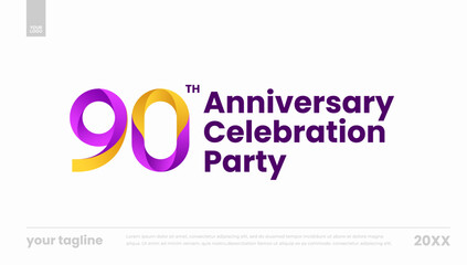 Fototapeta premium 90th anniversary celebration party yellow purple gradient logo banner template