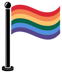 Fototapeta premium Rainbow flag waving on a black pole with a white background