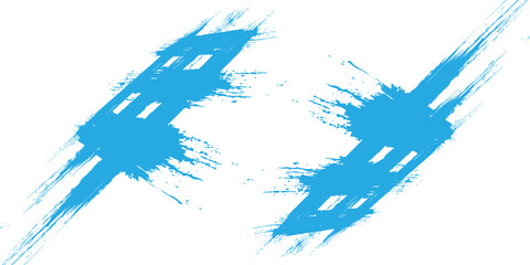 Fototapeta premium A pack of bent light blue ink vector lines. Long, rounded hand-drawn brush strokes, highlighted text, frames, and circles. Asian calligraphy, Vector Illustration.