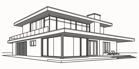 A grand two-story white house with a symmetrical facade and columns © Mamun