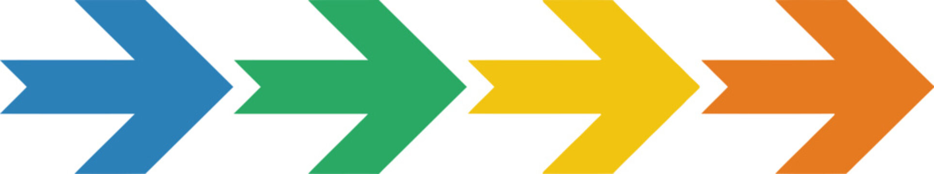 Vector illustration of a colorful sequential process with four arrows indicating steps, flow, or progression in a workflow or educational concept