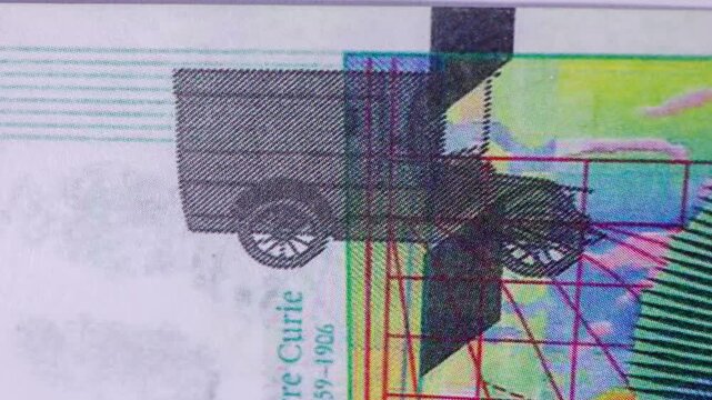 Dynamic, fast-paced stop motion animation featuring a 500 Franc banknote. The rapid, jittery movement conveys concepts of high-frequency trading, fast cash flow, economic dynamics, and global financia