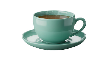 Fototapeta premium Steaming green tea cup on saucer isolated on a transparent background