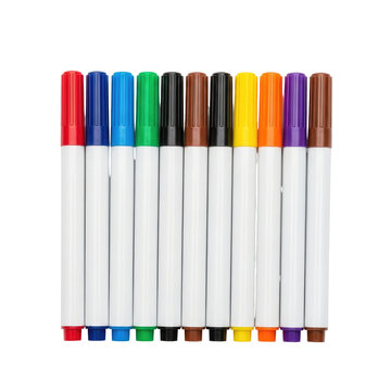 Collection Of Colorful Markers Arranged Vertically On Transparent Background With Various Shades And White Barrels