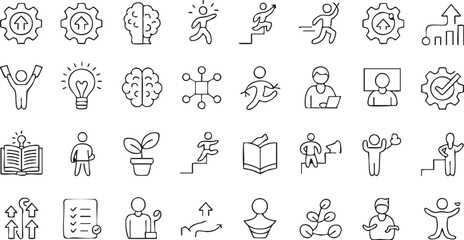 Obraz premium Self improvement outline icons featuring success, inspiration and development concepts for digital use