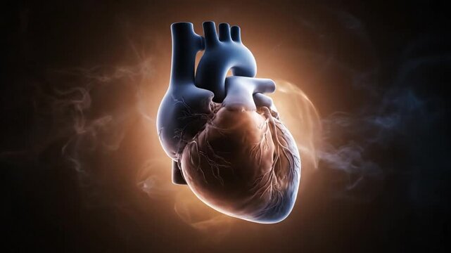 Anatomical heart illustration against a warm textured background