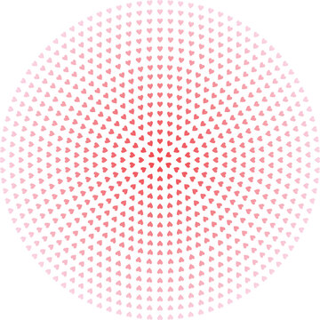 ピンクのグラデーションがかかったハートマークが円形に並ぶ丸いハーフトーンの素材