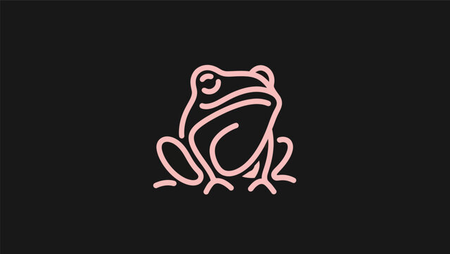 Pink line art frog illustration on black