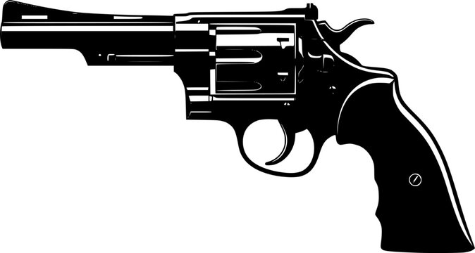 Revolver Pistol Silhouette Vector Black and White
