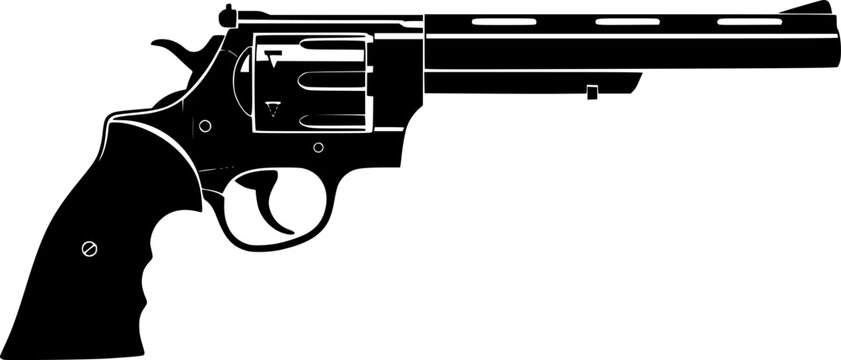 Revolver Pistol Silhouette Vector Black and White
