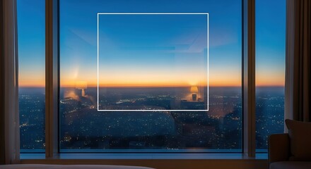 Fototapeta premium Sunset cityscape view from a high-rise building window