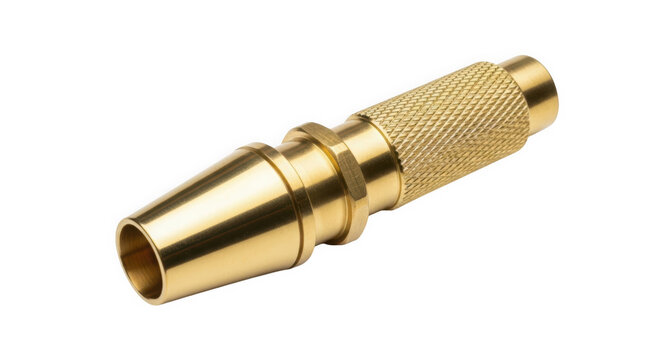 Gold plated RCA connector with knurled sleeve on transparent background