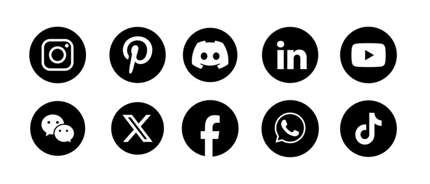 Social media logo icons svg . Facebook, Instagram, X , YouTube, LinkedIn, Wechat, WhatsApp & TikTok . vector circle button set 2026