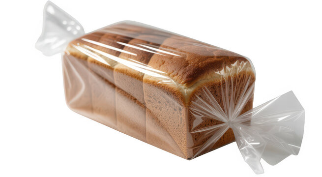 Loaf of bread in clear plastic packaging wrapped isolated on a transparent background