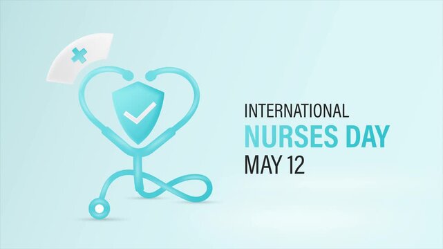 International Nurses Day with nurse avatar and medical symbol in modern flat style. Colorful motion graphics seamless loopable text animation and stethoscope vector.