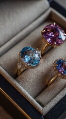 Fototapeta premium Luxury Gold Rings with Blue and Purple Gemstones