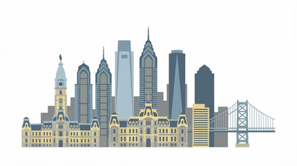 Fototapeta premium Philadelphia City Skyline Illustration.
