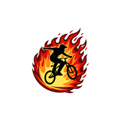Obraz premium Silhouette BMX Rider Jumps Through Fiery Flames