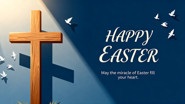 cross on the hill, happy easter design card