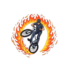Obraz premium BMX Rider Jumps Through Fiery Hoop, Extreme Sports, Action, Danger
