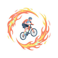 Obraz premium BMX Rider Performing Trick Inside Fiery Ring