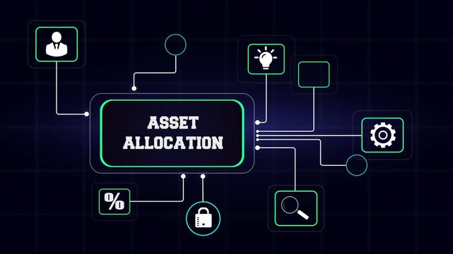 Strategic asset allocation for business financial growth and investment success displayed with modern digital networking icons