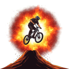 Obraz premium BMX Rider Jumps Volcano Explosion