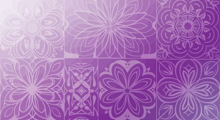 Fototapeta premium Seamless Pattern of Mandala Ornaments on Purple Gradient Background