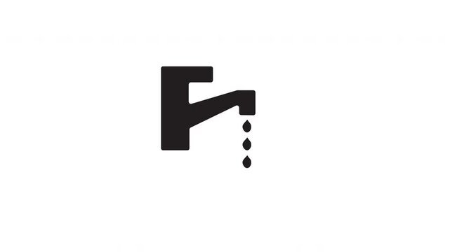 Animated flat design icon of a black faucet with flowing water drops. White background. Line icon animation.