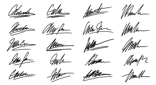 Collection of Handwritten Signatures, Autographs, and Unique Personal Scripts on White Background