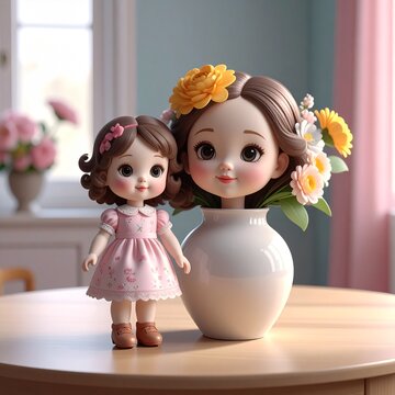 doll and flowers