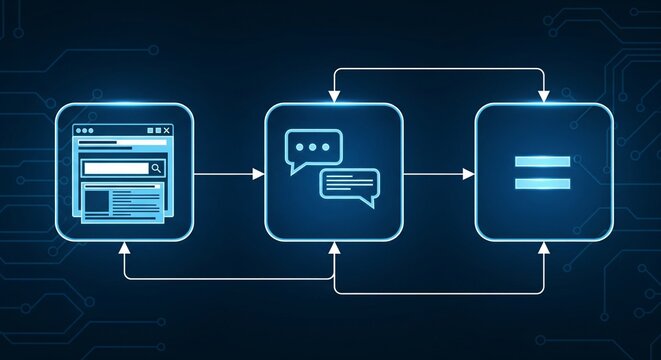 Digital communication flowchart with web page icon