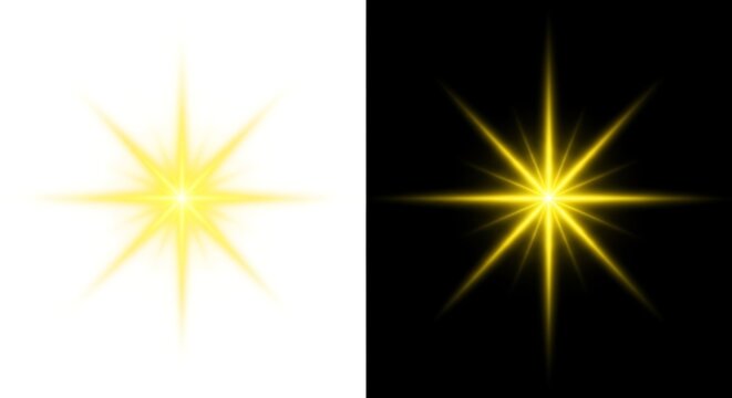 Radiant yellow starburst with black background and white center yellow rays radial style