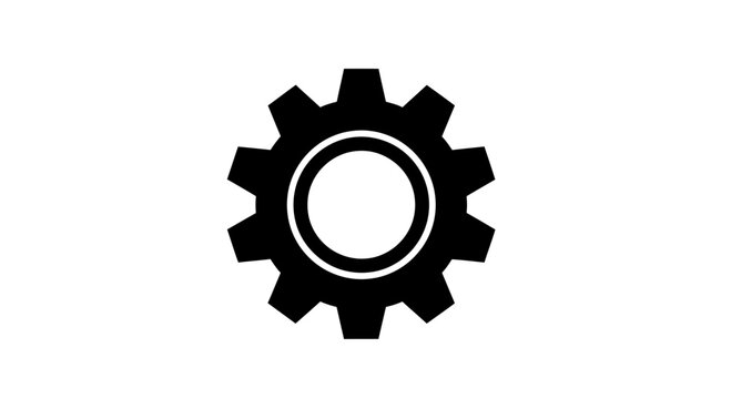 Black Gear Icon on White Background.