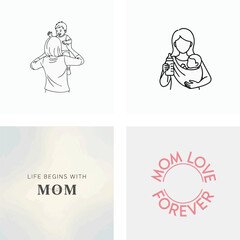 Obraz premium Motherhood love and care illustrations and quotes about mom