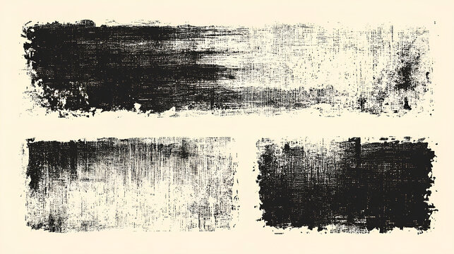 Set of grunge rolled ink stamp textures handmade with brayer. Letterpress vintage rough irregular rectangle vertical backgrounds Linocut relief printing shapes vector illustration white background