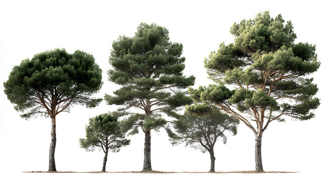 Set of Pinus pinaster (the resin pine, maritime pine, rubial pine or black pine) frontal isolated on a white background background perfectly cutout Stock Illustration 